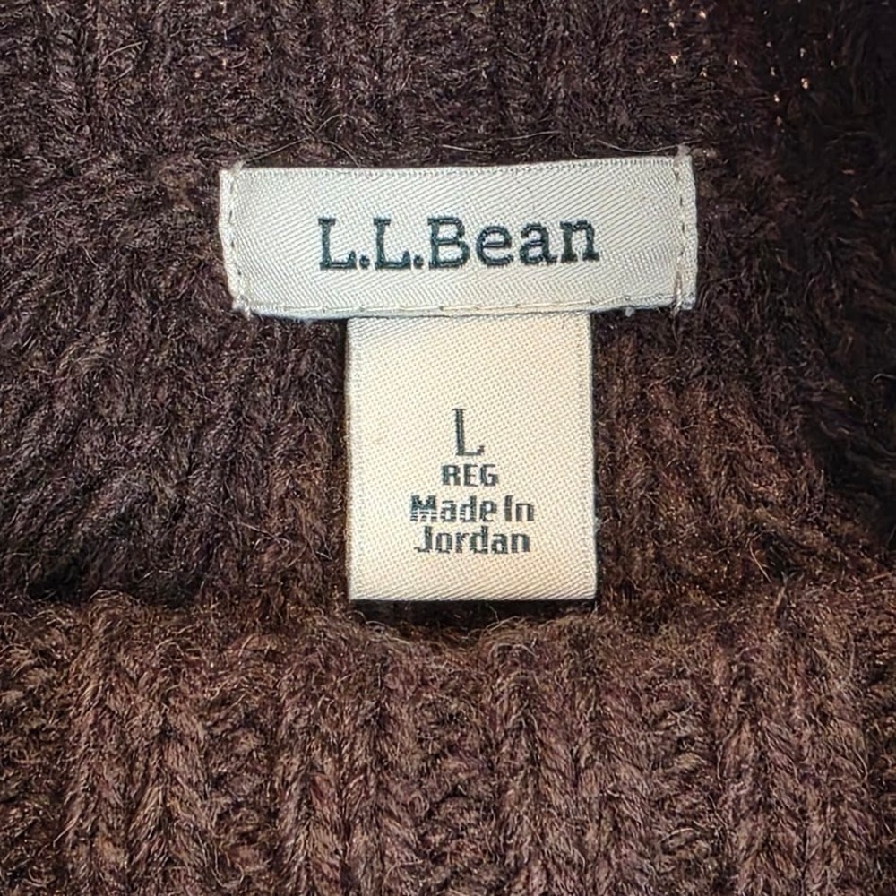 L.L.Bean Mens Large Wool Alpaca Blend Cable Knit Mock Neck Sweater Brown 523236 - Picture 4 of 9